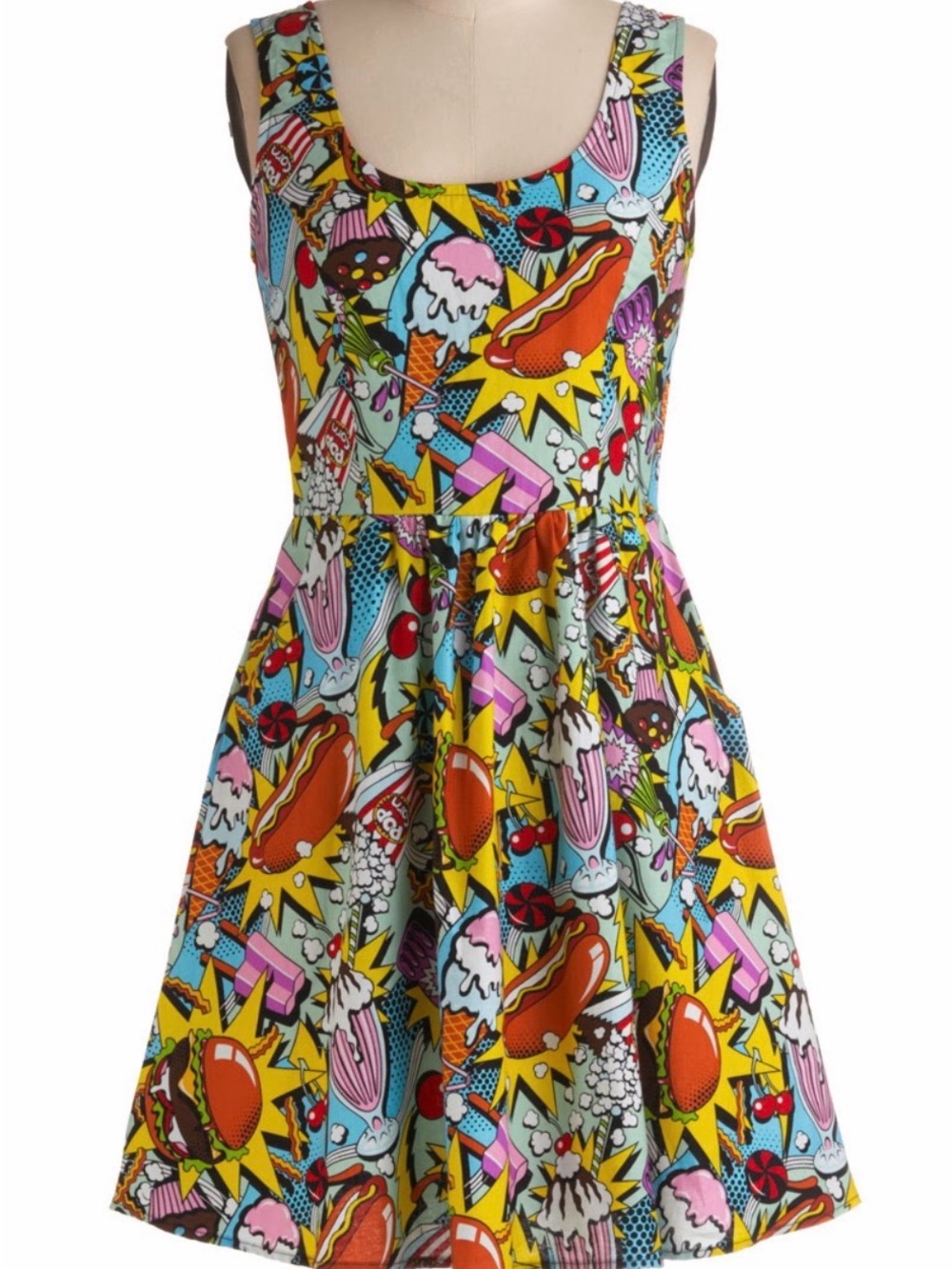 Folter ModCloth Good Enough to Eat Comic Junk Food A/Line Dress SZ L B13